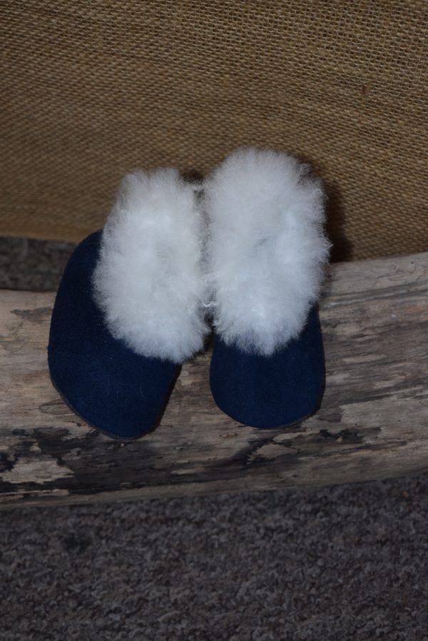 Blue suede baby slippers
